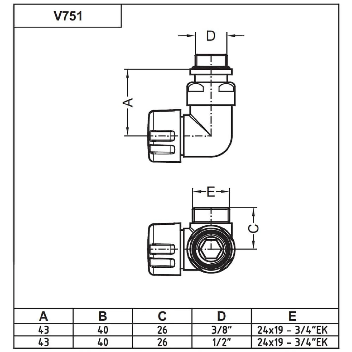 Термоклапан триосьовий Carlo Poletti Corner 1/2х24-19 SX лівий (V75111BSX) - Фото 2